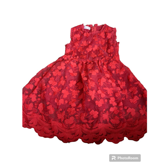 Girls red embroidered lace dress #1 - Picture 1 of 8